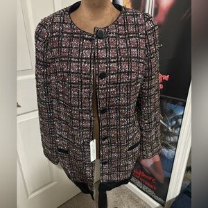 Women's Tweed Jacket - Black and maroon